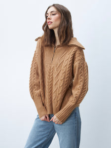 Sloane Quater Zip Sweater Caramel | LINE