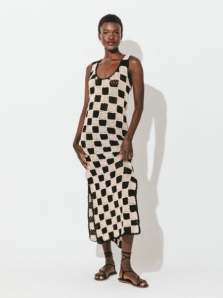 小物 Classic Monochrome Check Midi Dress 1月下旬発送】Classic Monochrome Check Midi Dress