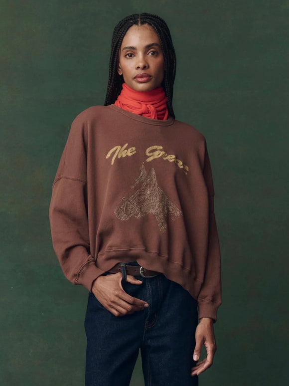 The Teammate Sweatshirt Umber w/ Horse Embroidery | The Great.