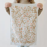 Pink Floral Linen Tea Towel