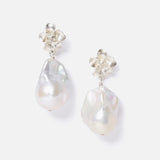 Silver Hibiscus Pearl Drop Earrings | Chan Luu