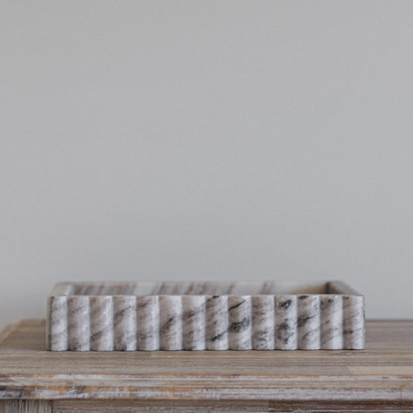 Scalloped Marble Fluted Bridge Tray Beige Grey
