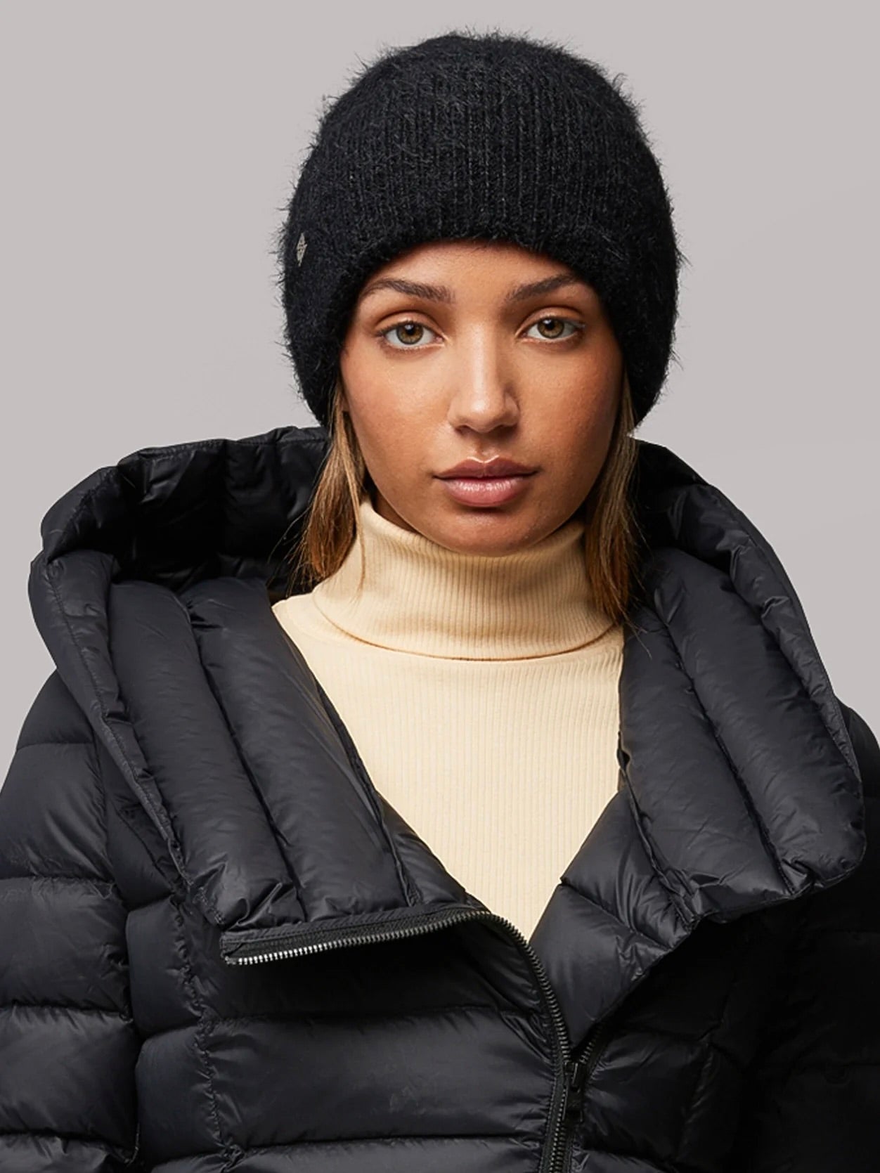 SOIA & KYO Hat Womens Beanie Black Fuzzy Knit Cuff Logo Winter JAYA Jaya Fuzzy Rib Knit Hat | Soia & Kyo – GRAY Home + Lifestyle main image 4