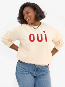 Oui Sweatshirt Cream w/ Poppy | Clare V.