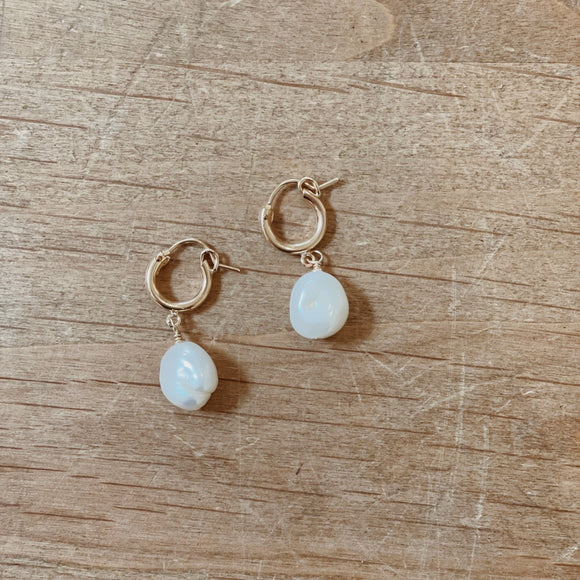 Gold Hoop Pearl Drop Earrings