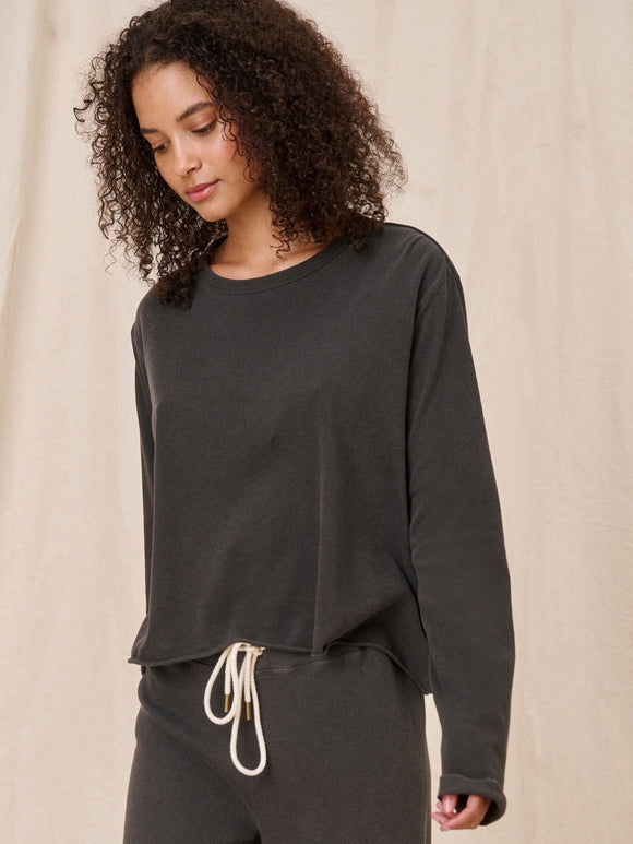 The Long Sleeve Crop Tee Washed Black | The Great.